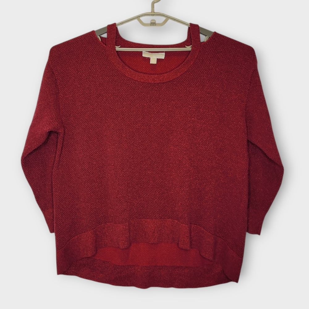 Michael Kors Sweater 3X Red Sparkles Metallic Cutouts Holiday